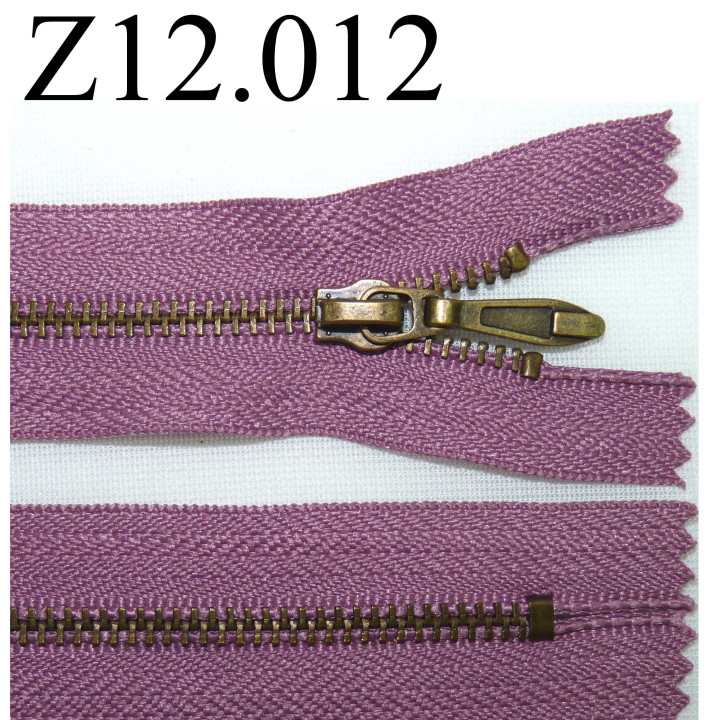 fermeture éclair longueur 12 cm couleur mauve  non séparable zip métal