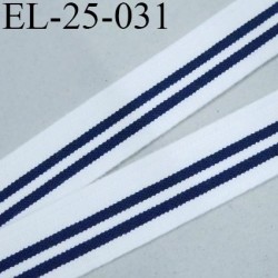 Elastique 25 mm  lingerie ou caleçon couleur blanc et rayures bleu marine Fabriqué en France largeur 25 mm prix au mètre