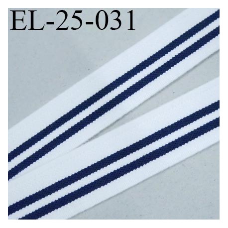 Elastique 25 mm lingerie ou caleçon couleur blanc et rayures bleu marine Fabriqué en France largeur 25 mm prix au mètre