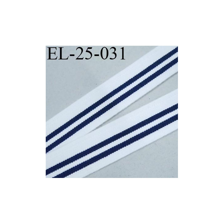Elastique 25 mm  lingerie ou caleçon couleur blanc et rayures bleu marine Fabriqué en France largeur 25 mm prix au mètre