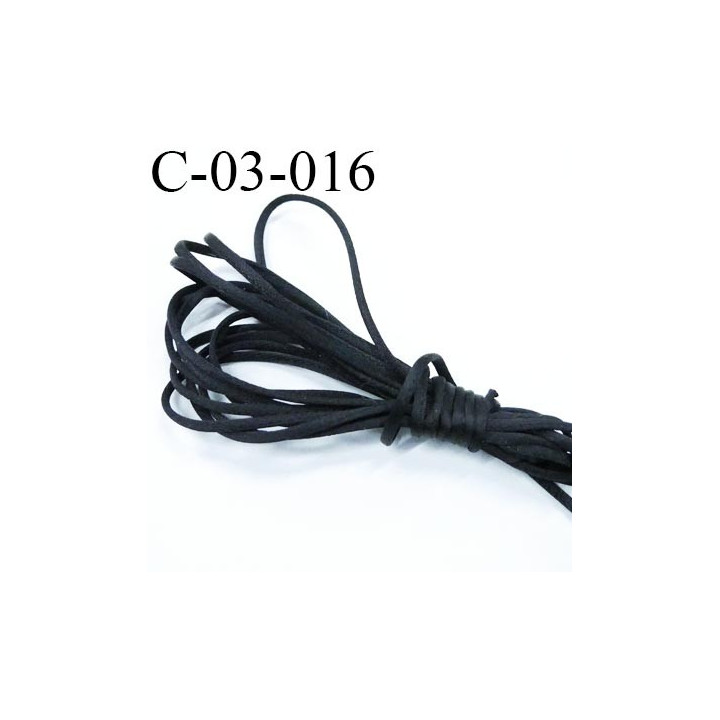 Cordon 3 mm plat ovale spécial lingerie  couleur satin noir fabriqué en France grande marque diamètre 3 mm prix au mètre