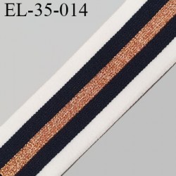 Elastique 38 mm spécial lingerie, sport caleçon fabriqué en France blanc noir et cuivre style lurex prix au mètre