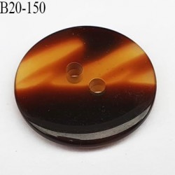 bouton 20 mm couleur marron foncé et corne marbré brillant 2 trous diamètre 20 millimètres