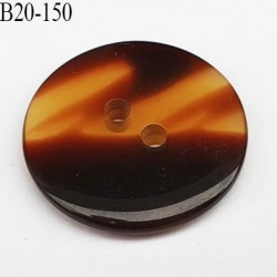 bouton 20 mm couleur marron foncé , caramel et corne marbré brillant 2 trous diamètre 20 millimètres