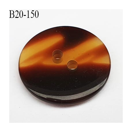 bouton 20 mm couleur marron foncé et corne marbré brillant 2 trous diamètre 20 millimètres