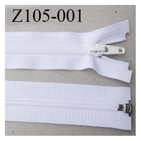 fermeture YKK zip 105 cm séparable largeur 30 mm largeur de la glissière nylon 6 mm couleur blanc YKK longueur 105 cm