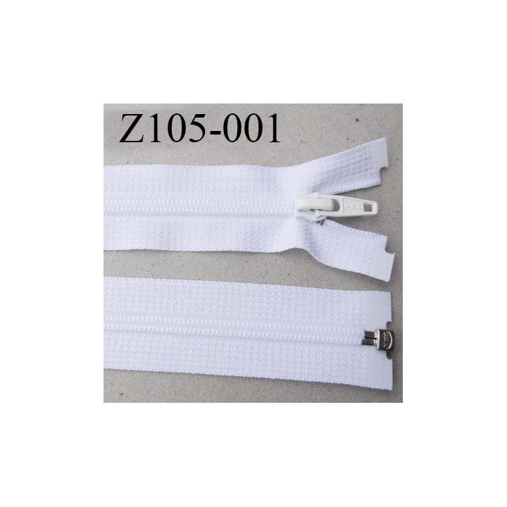 fermeture YKK zip 105 cm séparable largeur 30 mm  largeur de la  glissière nylon 6 mm couleur blanc YKK longueur 105 cm