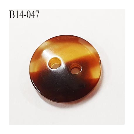 bouton 14 mm couleur marron foncé et corne marbré brillant 2 trous diamètre 14 millimètres