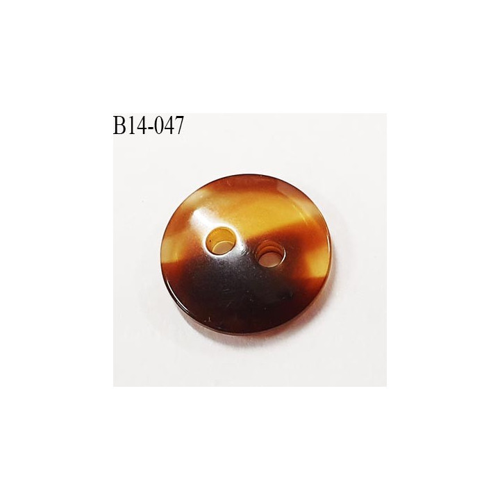 bouton 14 mm couleur marron foncé et corne marbré brillant 2 trous diamètre 14 millimètres