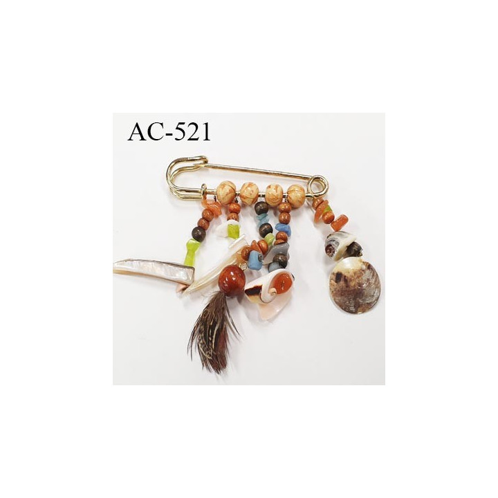 grande broche en métal montée sur épingle avec pendentifs très jolie  largeur 7 cm hauteur 8 cm