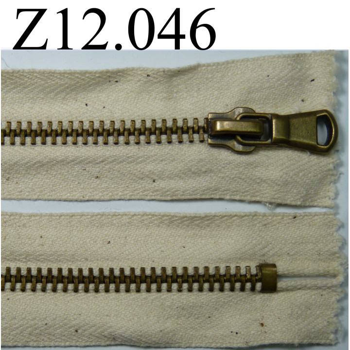fermeture longueur 12 cm couleur écru  non séparable zip métal largeur 3,3 cm
