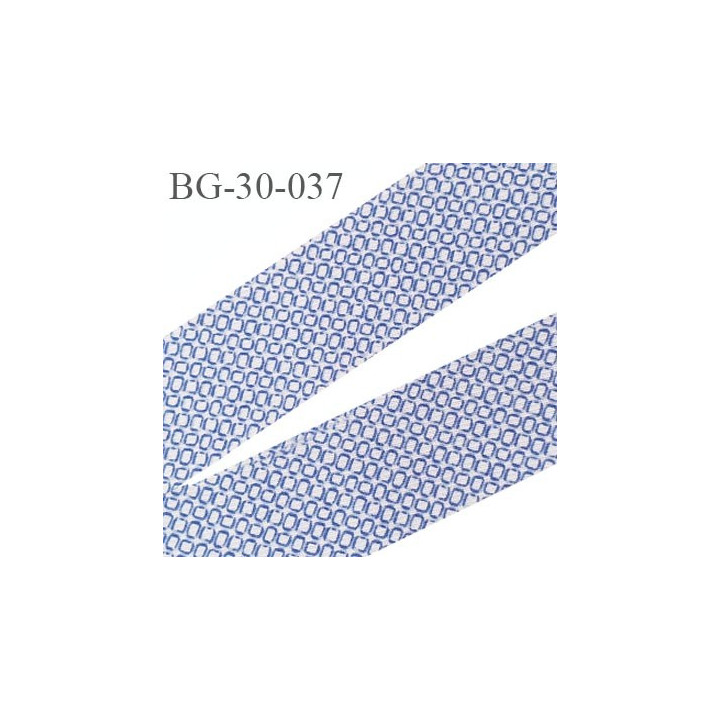 biais à plier 30 mm galon couleur bleu  blanc à motifs très doux agréable au touché largeur 30 mm prix au mètre