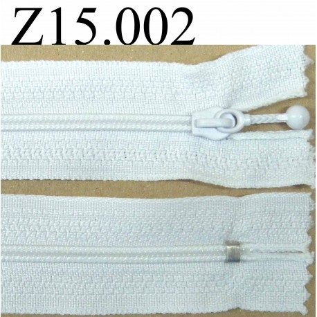 fermeture éclair longueur 15 cm couleur blanc non séparable zip nylon