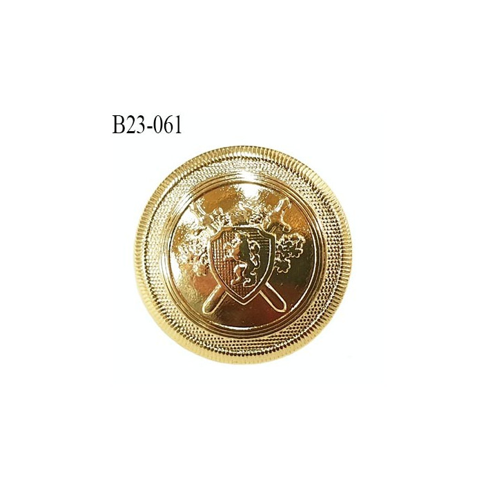 bouton haut de gamme 23 mm en métal doré clair motif armoiries accroche avec un anneau diamètre 23 millimètres