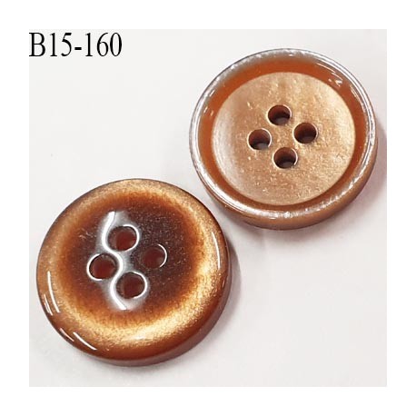 bouton 15 mm pvc très haut de gamme couleur caramel ou bronze clair 4 trous diamètre 15 millimètres