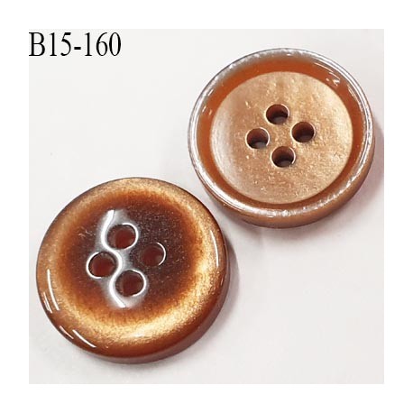 bouton 15 mm  pvc très haut de gamme couleur  caramel ou bronze clair 4 trous diamètre 15 millimètres