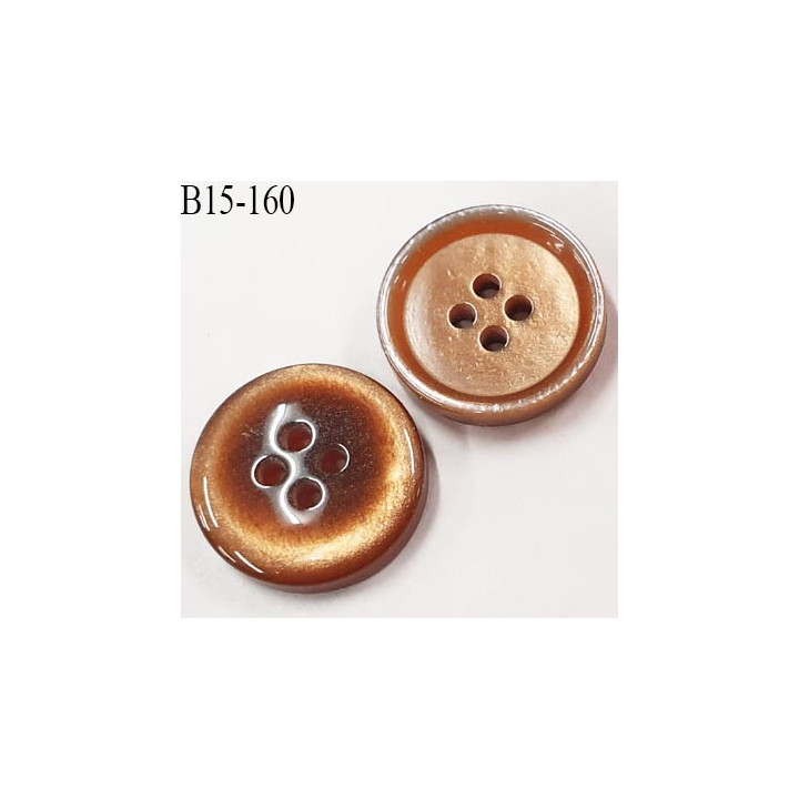 bouton 15 mm  pvc très haut de gamme couleur  caramel ou bronze clair 4 trous diamètre 15 millimètres