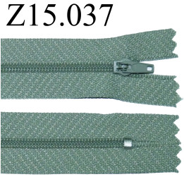 fermeture éclair longueur 15 cm  couleur gris vert non séparable zip nylon