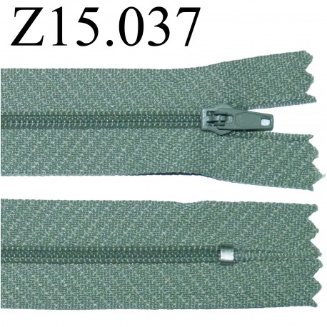 fermeture éclair longueur 15 cm couleur gris vert non séparable zip nylon