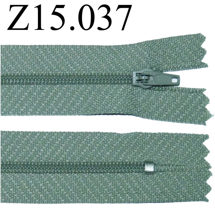fermeture éclair longueur 15 cm  couleur gris vert non séparable zip nylon