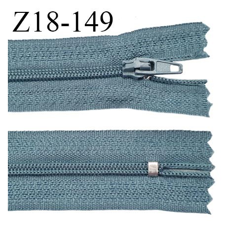 fermeture zip longueur 18 cm bleu non séparable largeur 2.4 cm glissière nylon largeur 4 mm