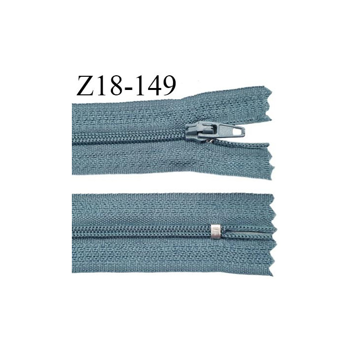 fermeture zip longueur 18 cm bleu non séparable largeur 2.4 cm glissière nylon largeur  4 mm