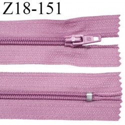 fermeture zip longueur 18 cm couleur lilas non séparable largeur 2.4 cm glissière nylon largeur 4 mm