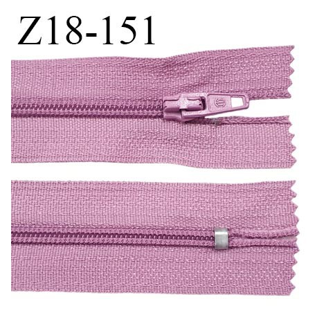 fermeture zip longueur 18 cm couleur lilas non séparable largeur 2.4 cm glissière nylon largeur 4 mm