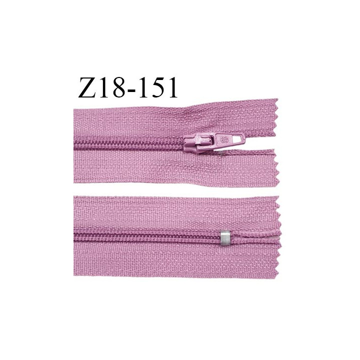 fermeture zip longueur 18 cm couleur lilas non séparable largeur 2.4 cm glissière nylon largeur  4 mm