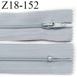 fermeture zip longueur 18 cm couleur gris non séparable largeur 2.4 cm glissière nylon largeur  4 mm