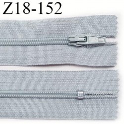 fermeture zip longueur 18 cm couleur gris non séparable largeur 2.4 cm glissière nylon largeur  4 mm