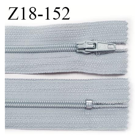 fermeture zip longueur 18 cm couleur gris non séparable largeur 2.4 cm glissière nylon largeur 4 mm