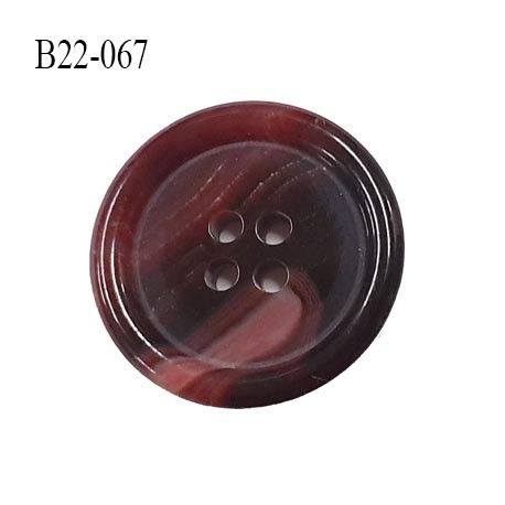 Bouton 22 mm pvc bordeaux lie de vin et rose marbré veiné brillant bombé épaisseur 4 mm diamètre 22 mm 4 trous très beau