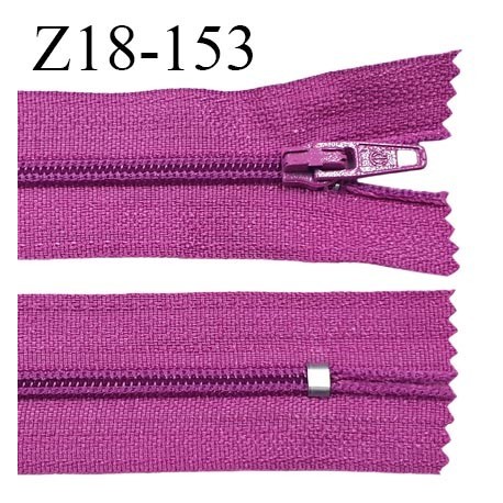 fermeture zip longueur 18 cm couleur violet pivoine non séparable largeur 2.4 cm glissière nylon largeur 4 mm
