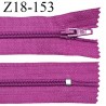 fermeture zip longueur 18 cm couleur violet pivoine non séparable largeur 2.4 cm glissière nylon largeur 4 mm