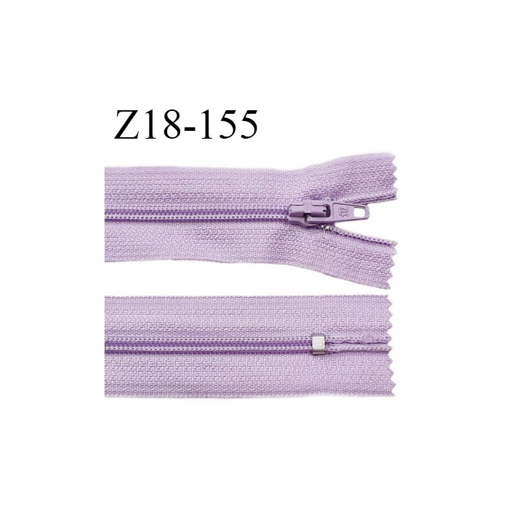 fermeture zip longueur 18 cm couleur lilas non séparable largeur 2.4 cm glissière nylon largeur  4 mm