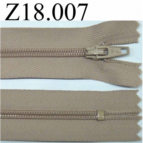 fermeture éclair longueur 18 cm couleur beige foncé non séparable zip nylon largeur 2.5 cm