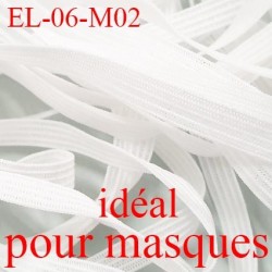 Elastique 6 mm pour MASQUES lavable 60°polyamide élasthanne couleur BLANC fabriqué en France largeur 6 mm prix au mètre