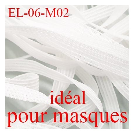 Elastique 6 mm pour MASQUES lavable 60°polyamide élasthanne couleur BLANC fabriqué en France largeur 6  mm prix au mètre