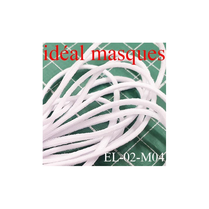 élastique 2.2 mm cordon rond blanc idéal pour masques très belle qualité très doux en polyamide  diamètre 2,2 mm prix au mètre