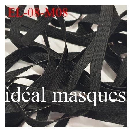 Elastique 8 mm idéal pour MASQUES lavable 60°polyamide élasthanne couleur NOIR prix au mètre