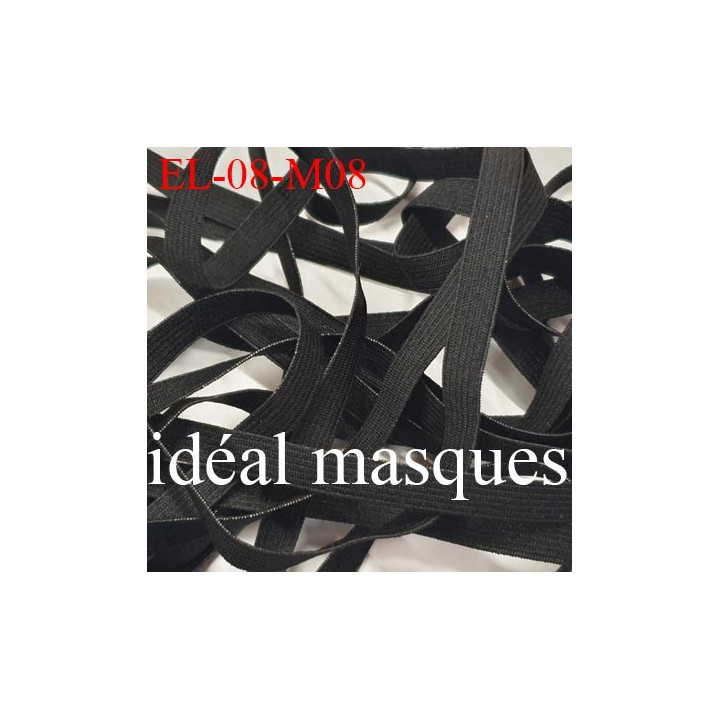 Elastique 8 mm idéal pour MASQUES lavable 60°polyamide élasthanne couleur NOIR   prix au mètre