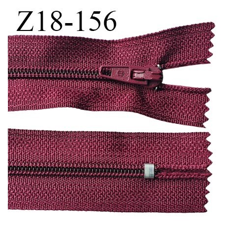 fermeture zip longueur 18 cm couleur bordeaux lie de vin non séparable largeur 2.4 cm glissière nylon largeur 4 mm