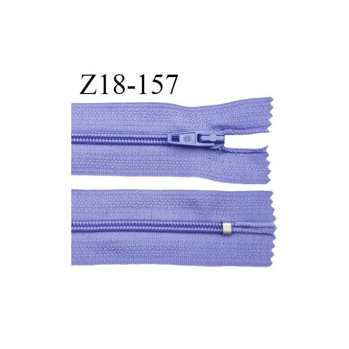 fermeture zip longueur 18 cm couleur bleu chardon non séparable largeur 2.4 cm glissière nylon largeur  4 mm