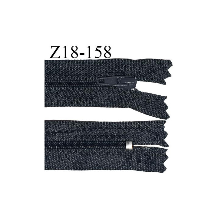 fermeture zip longueur 18 cm couleur gris anthracite non séparable largeur 2.4 cm glissière nylon largeur  4 mm