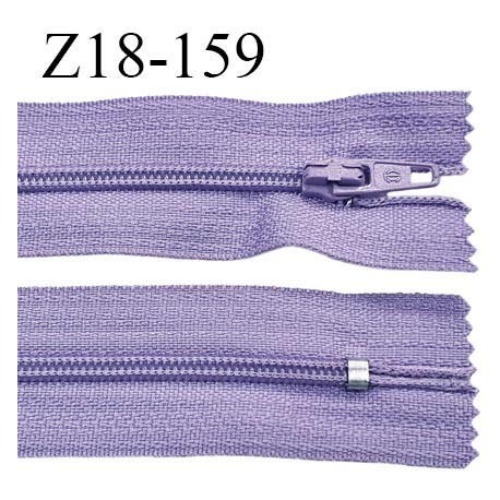 fermeture zip 18 cm couleur parme lilas non séparable largeur 2.4 cm glissière nylon largeur 4 mm longueur 18 cm