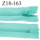 fermeture zip 18 cm couleur vert lagon non séparable largeur 2.4 cm glissière nylon largeur 4 mm longueur 18 cm