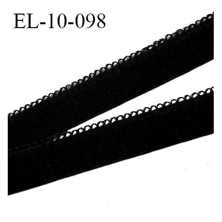 élastique 10 mm lingerie picot couleur noir aspect velours fabriqué en France largeur 10 mm + 2 mm picot prix au mètre