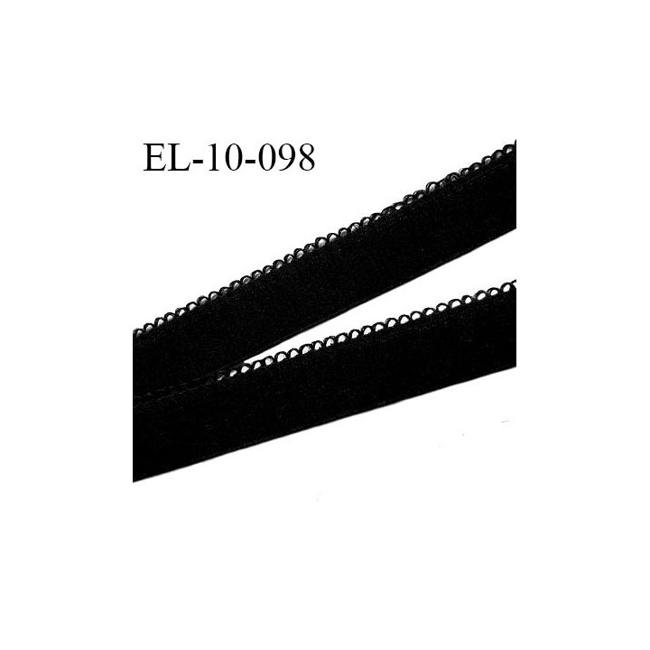 élastique 10 mm lingerie picot couleur noir aspect velours fabriqué en France largeur 10 mm + 2 mm picot  prix au mètre