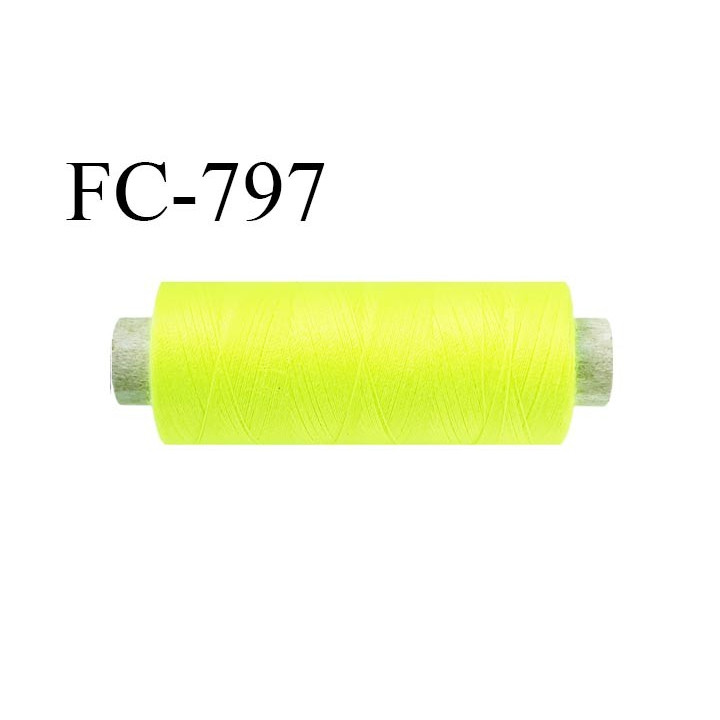 Bobine 500 m fil Polyester n° 120  couleur jaune fluo 500 mètres fil européen bobiné en Europe ou France certifié oeko tex